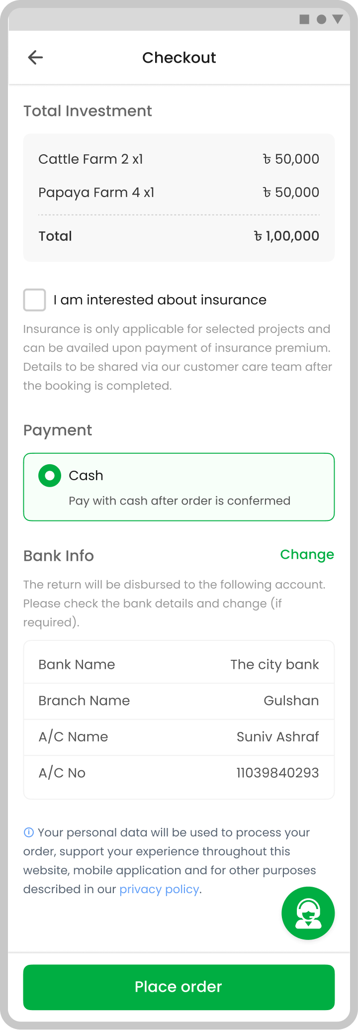Authentic WeGro Figma Checkout screen for investment commitment